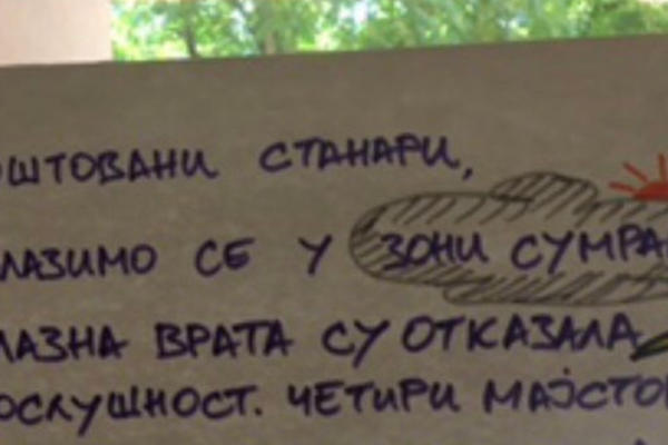 POŠTOVANI STANARI, NALAZIMO SE U ZONI SUMRAKA: Ovo je napisala Vesna, a onda je usledilo NOVO UPOZORENJE