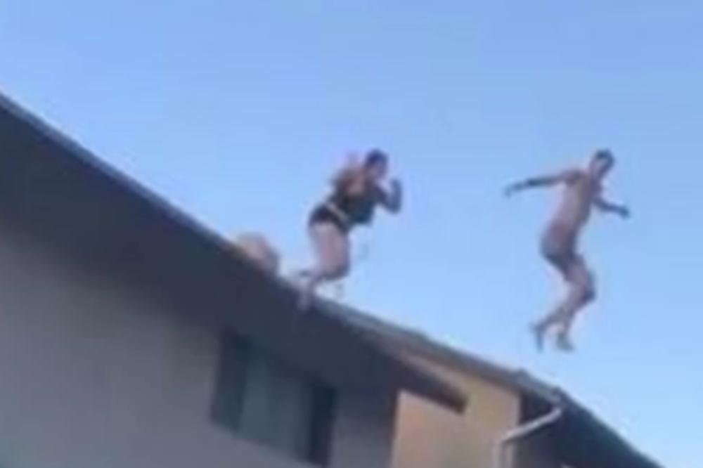 OVA IMA MOZGA KAO KOKOŠ! Skakala sa krova u bazen pa PROMAŠILA, ovaj snimak je JEZIV I BOLAN (VIDEO)