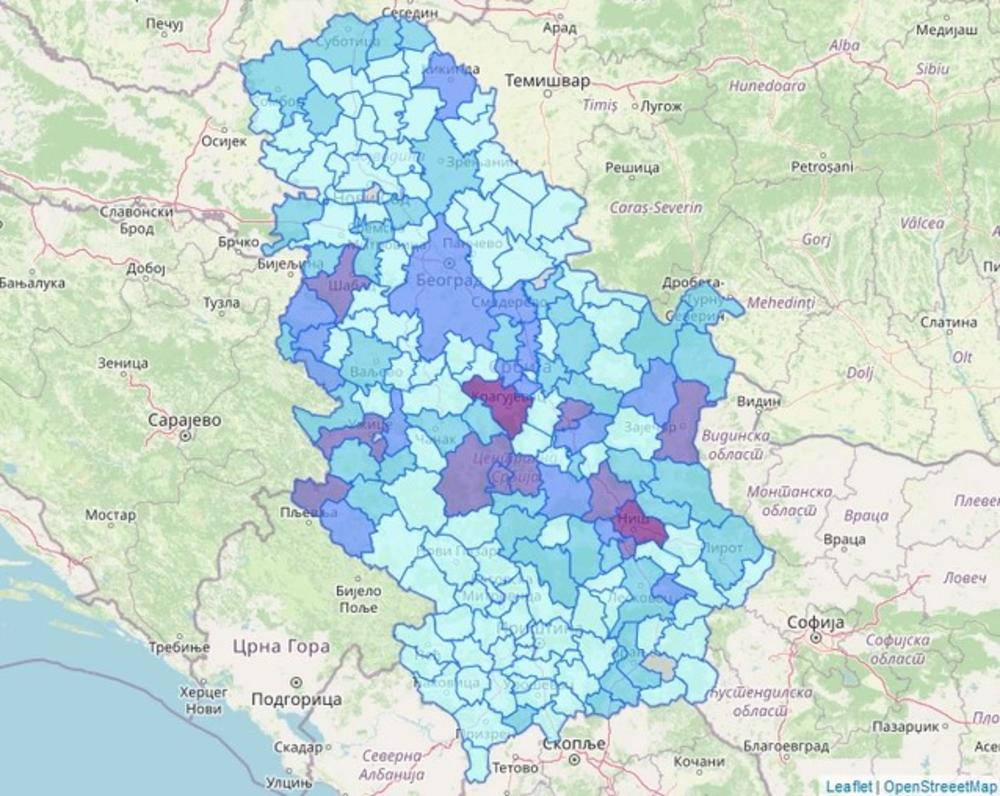 Zaraženost po oblastima u Srbiji