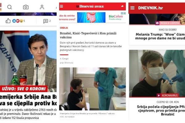 HRVATSKA I BOSNA KAO GLAVNU VEST PRENELI VAKCINACIJU ANE BRNABIĆ: Regionalni portali sve ispratili!