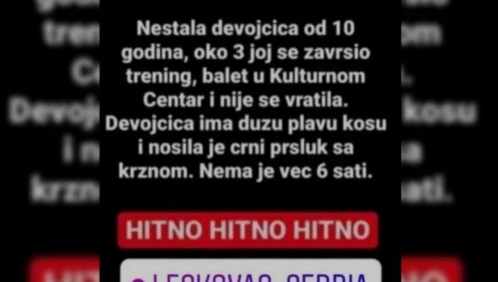 Objava o nestaloj devojčici
