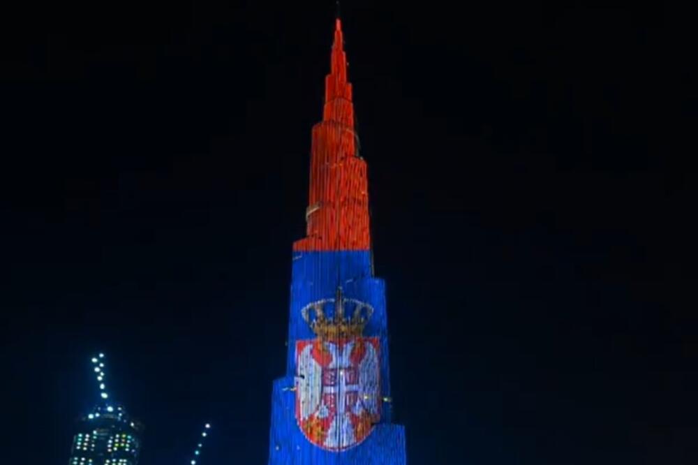 BURDŽ KALIFA U BOJAMA SRPSKE ZASTAVE: Dubai odao počast našoj zemlji povodom Dana državnosti (VIDEO)