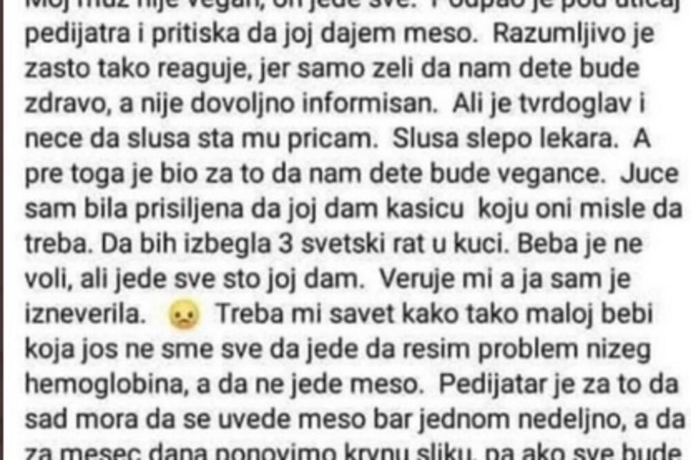IMAM BEBU OD 7 MESECI, VEGANČE JE OD ROĐENJA: Status koji je izazvao BURU na srpskom internetu!