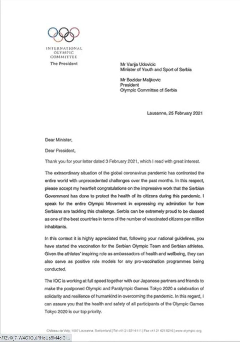 Pismo Vanji Udovičiću