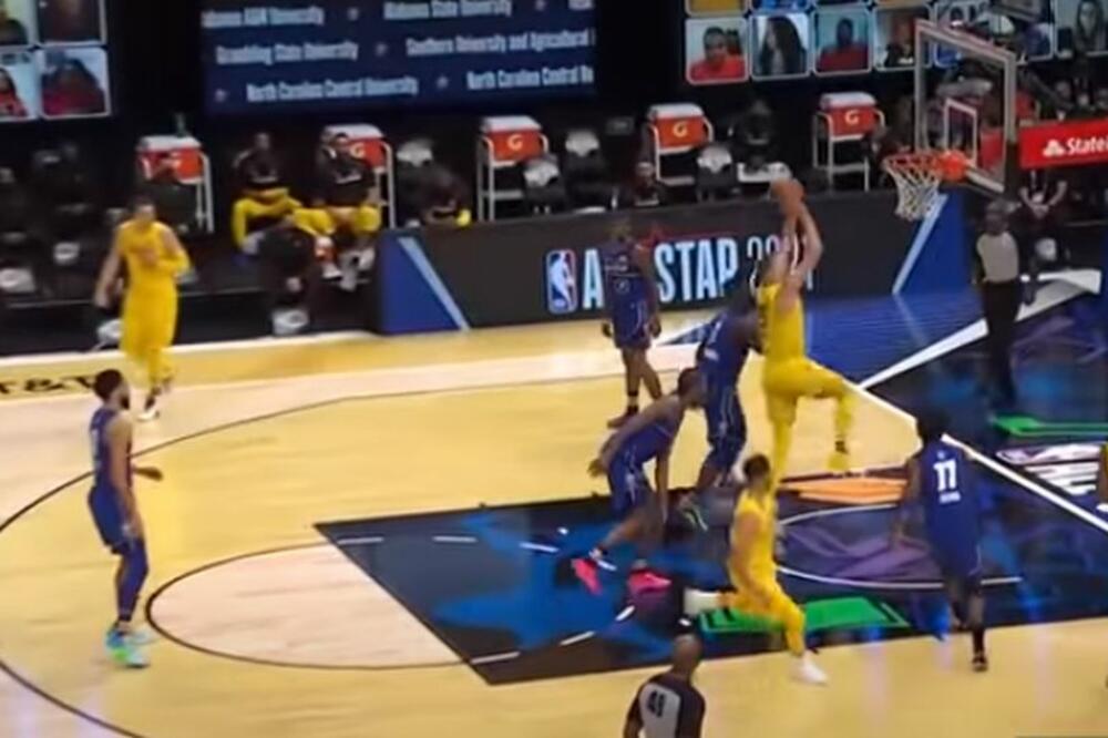 JOKIĆ I KARI SE RAZUMEJU I BEZ GLEDANJA: Strašna akcija i brutalno zakucavanje! A tek šta radi Nikola s Dončićem!