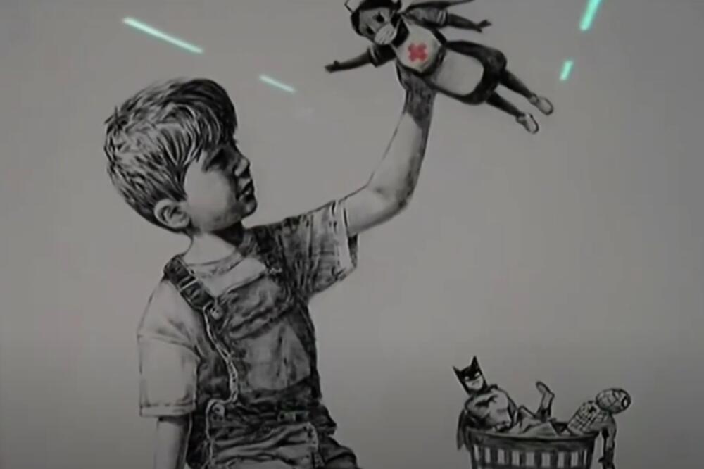 PRELEPO! BANKSIJEVO DELO PRODATO NA AUKCIJI ZA 20 MILIONA EVRA: Novac namenjen ZDRAVSTVU (FOTO/VIDEO)