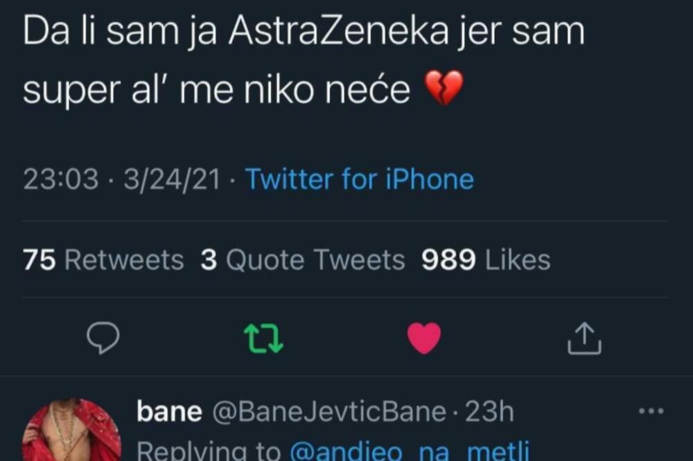 DA LI SAM JA ASTRAZENEKA, JER SAM SUPER A NIKO ME NEĆE? Srpkinja je na ovo pitanje dobila HIT ODGOVOR!