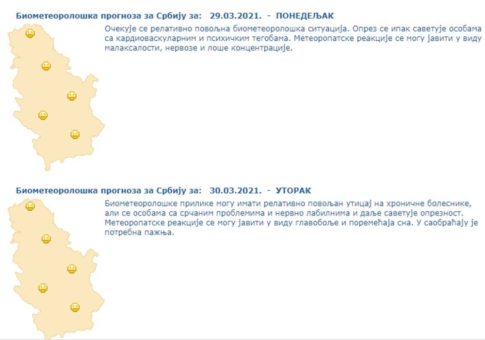 Bioprognoza z aponedeljak i utorak