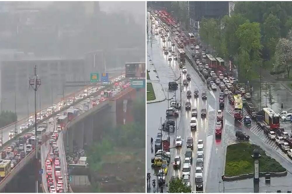TOTALNI KOLAPS U BEOGRADU PRED KRAJ RADNOG VREMENA: Zbog kiše u mnogim delovima SVE STOJI (FOTO)