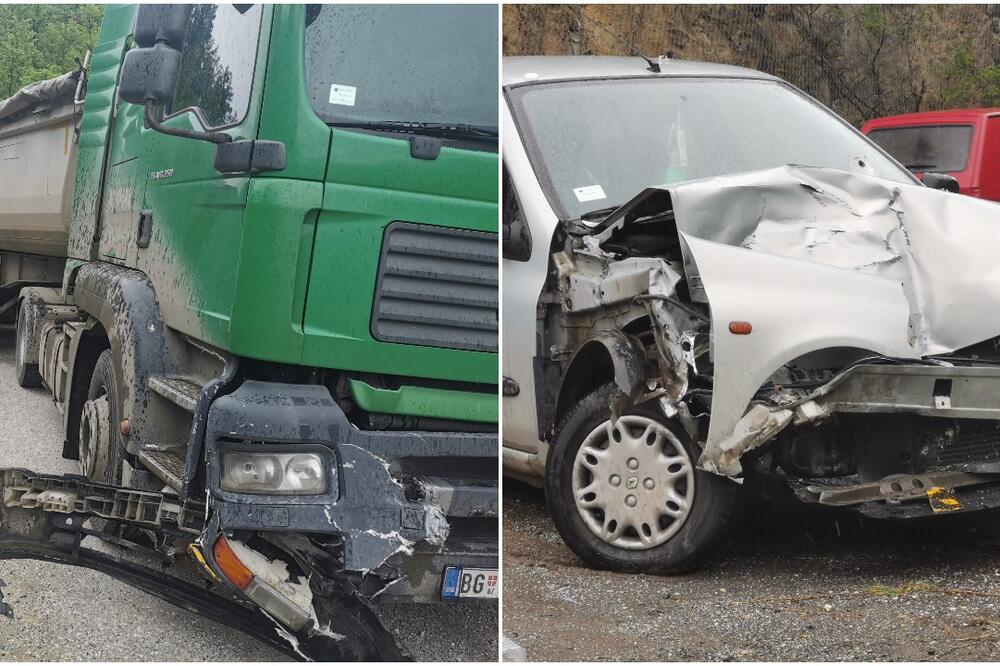 PRVE FOTOGRAFIJE ŽESTOKOG SUDARA KOD BRĐANA: Šleper proklizao i direktno udario u KLIO (FOTO)