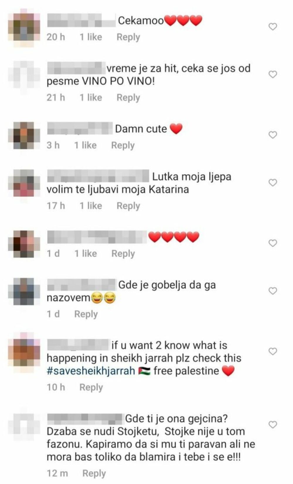Katarina Grujić, Komentari, Instagram