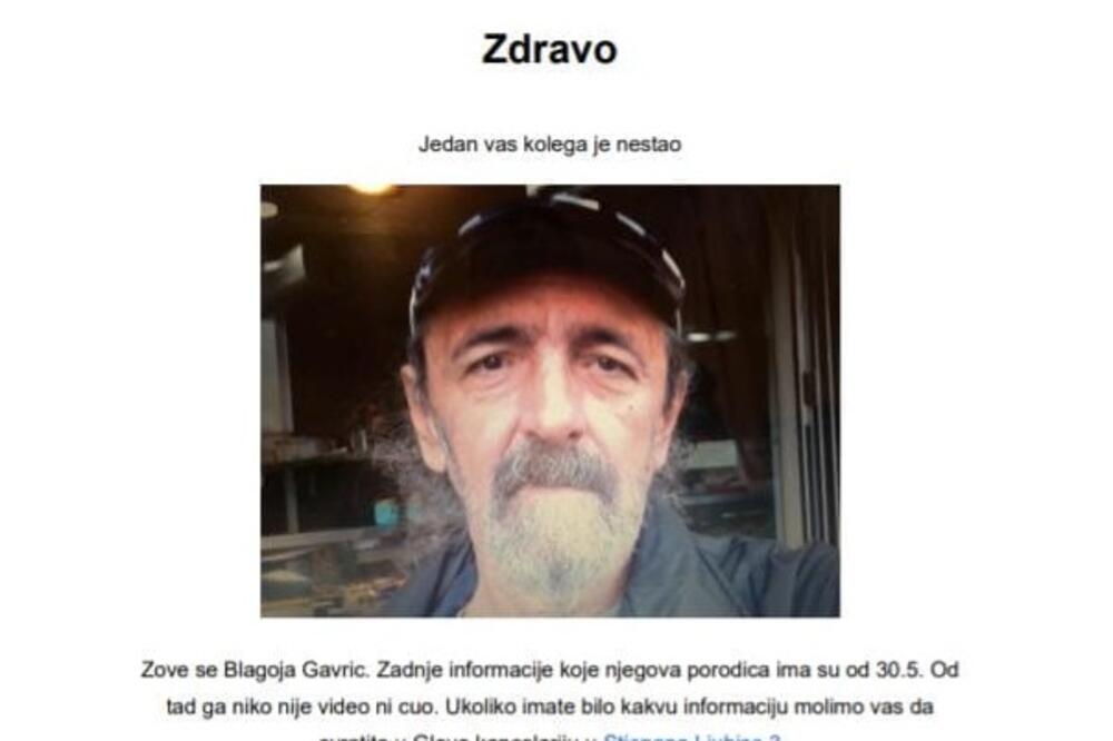 BLAGOJA GAVRIĆ NESTAO U BEOGRADU! Dostavljač hrane poslednji put viđen u ulici Ace Joksimovića