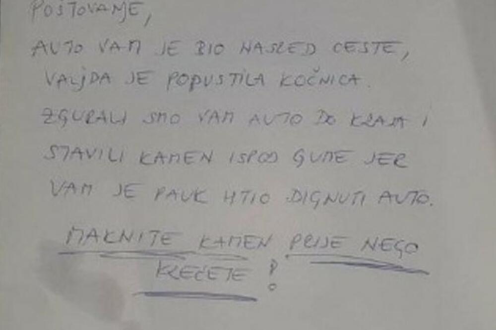 ČOVEK TRAŽI OSOBU KOJA MU JE OSTAVILA OVU PORUKU NA ŠOFERŠAJBNI: Želi da mu se mnogo ZAHVALI!