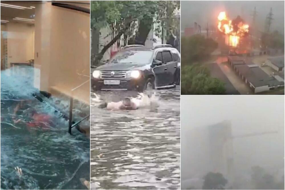 STRAVIČNO NEVREME U MOSKVI, GROM UDARIO NA TRAFOSTANICU: Na sve to Rus PLIVAO U BARI (VIDEO)