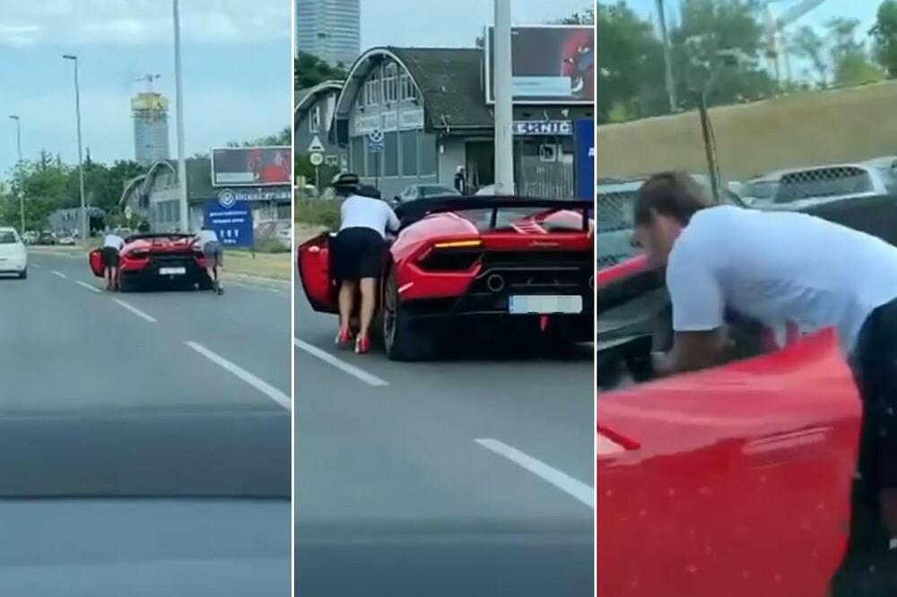 HIT SCENA NA NOVOM BEOGRADU: Mladići guraju SUPERAUTOMOBIL PO ULICI! Narod povileneo, KRENULE MASNE FORE (VIDEO)