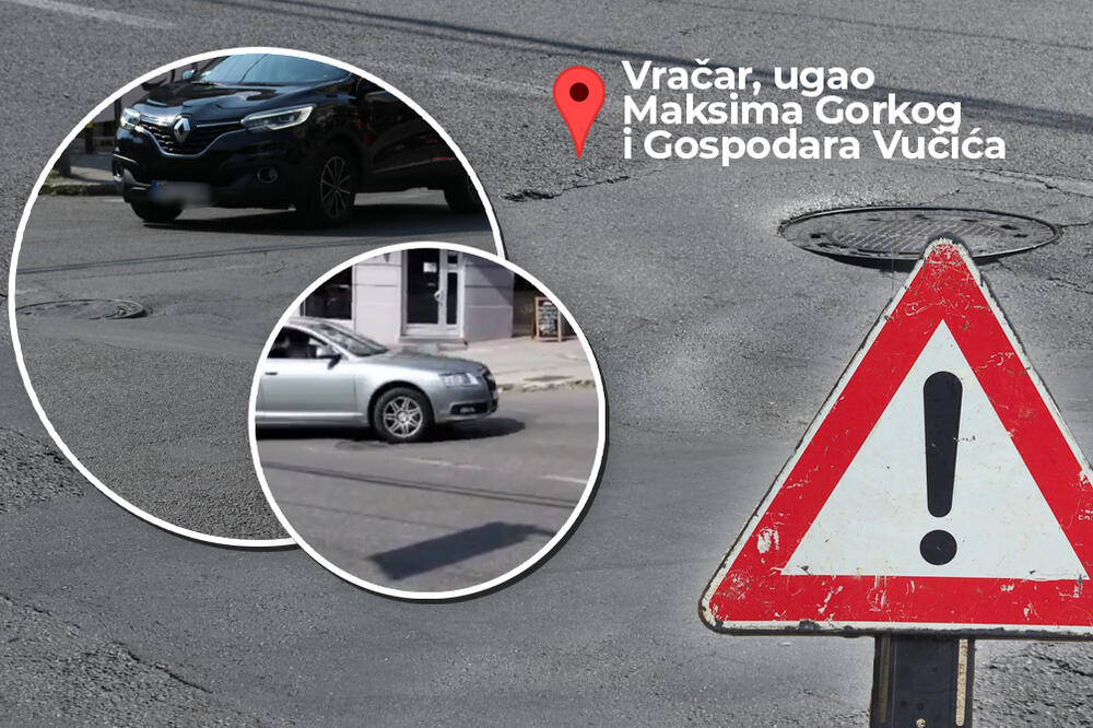 VOZAČI, OPREZ! Stvorilo se OPASNO ULEGNUĆE U ASFALTU na uglu Maksima Gorkog i Gospodara Vučića! (VIDEO)