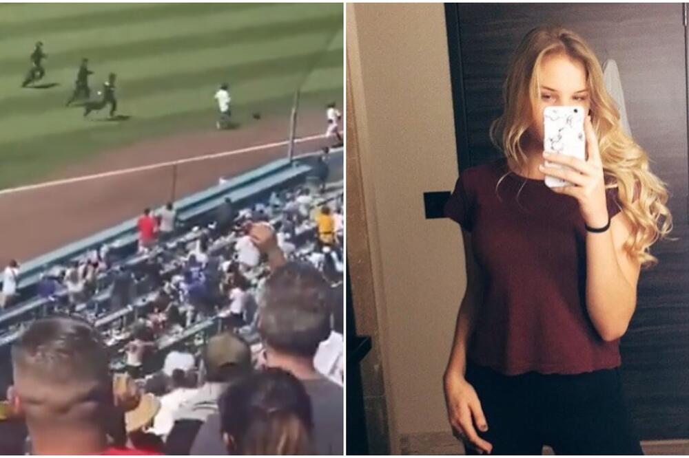 NEMA PROLAZA KAD MARISA ČUVA BAZU: Obezbeđenje bezuspešno jurilo navijača, a onda ga LEPOTICA PATOSIRALA! (VIDEO)