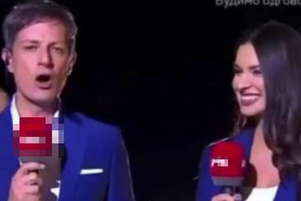 DA LI JE OVO PRIMERENO PONAŠANJE ZA TELEVIZIJU?Voditeljki par ostao zatečen,pevačica upala u kadar i PODIGLA PRST