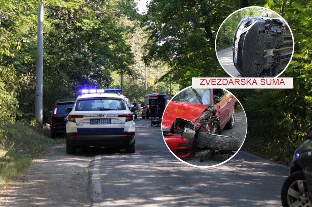 SAOBRAĆAJKA U ZVEZDARSKOJ ŠUMI! Kamion završio na boku, automobil UNIŠTEN, policija zatekla UŽASNU SCENU (FOTO)