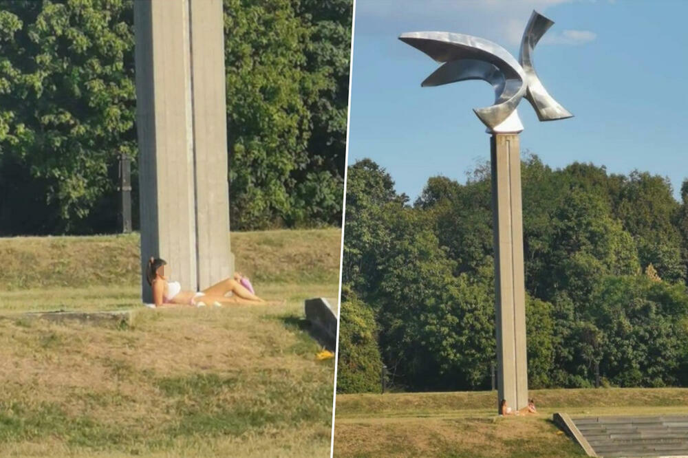 NE PAMTI SE OVAKAV SKANDAL U BEOGRADU: Devojka se skinula da se osunča pored spomenika posvećenom nastradalima FOTO