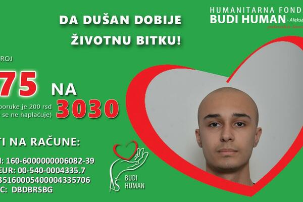 DUŠAN IMA SAMO 19 GODINA, A TREĆI PUT SE BORI SA TUMOROM: Fali još 50.000.000 dinara, A VREME ZA TERAPIJU ISTIČE!