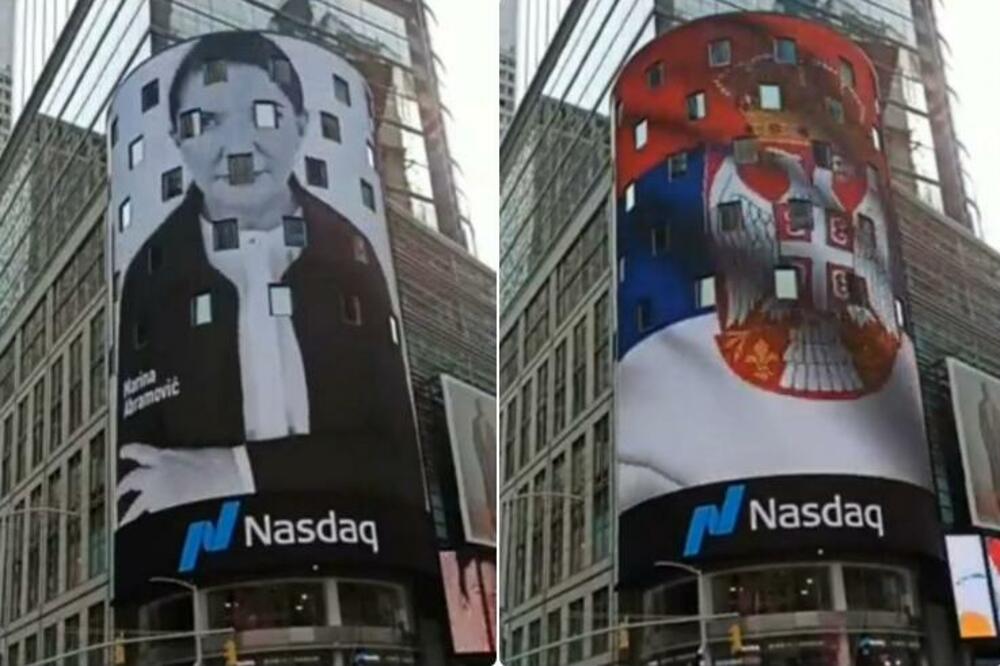 TAJMS SKVER SIJA U BOJAMA SRPSKE ZASTAVE! Akcenat na našoj umetnici, Marini Abramović (VIDEO)