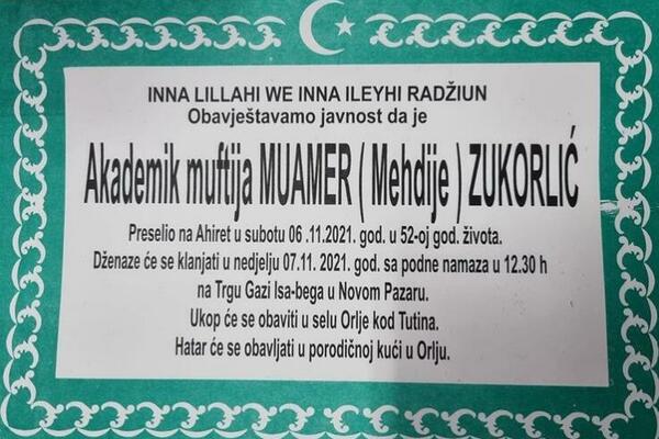 ZUKORLIĆ ĆE SUTRA BITI SAHRANJEN U RODNOM SELU: Dan žalosti u Novom Pazaru