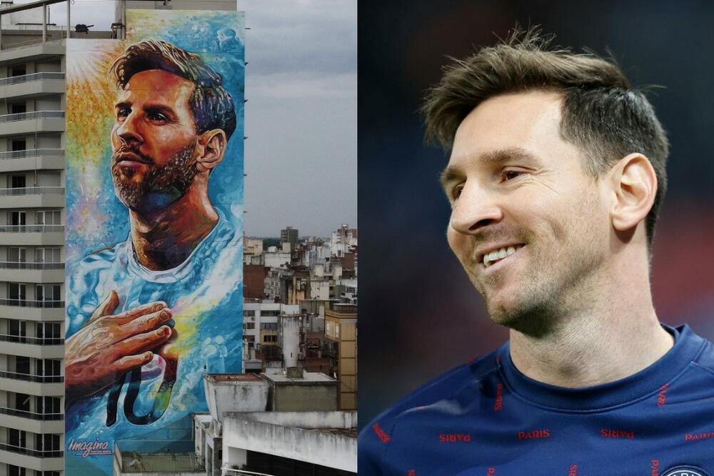 NI NEKE DIKTATORE NE OBOŽAVAJU KAO MESIJA: Osvanuo mural visok 60 m sa Leovim likom PREKO CELE ZGRADE! (FOTO)