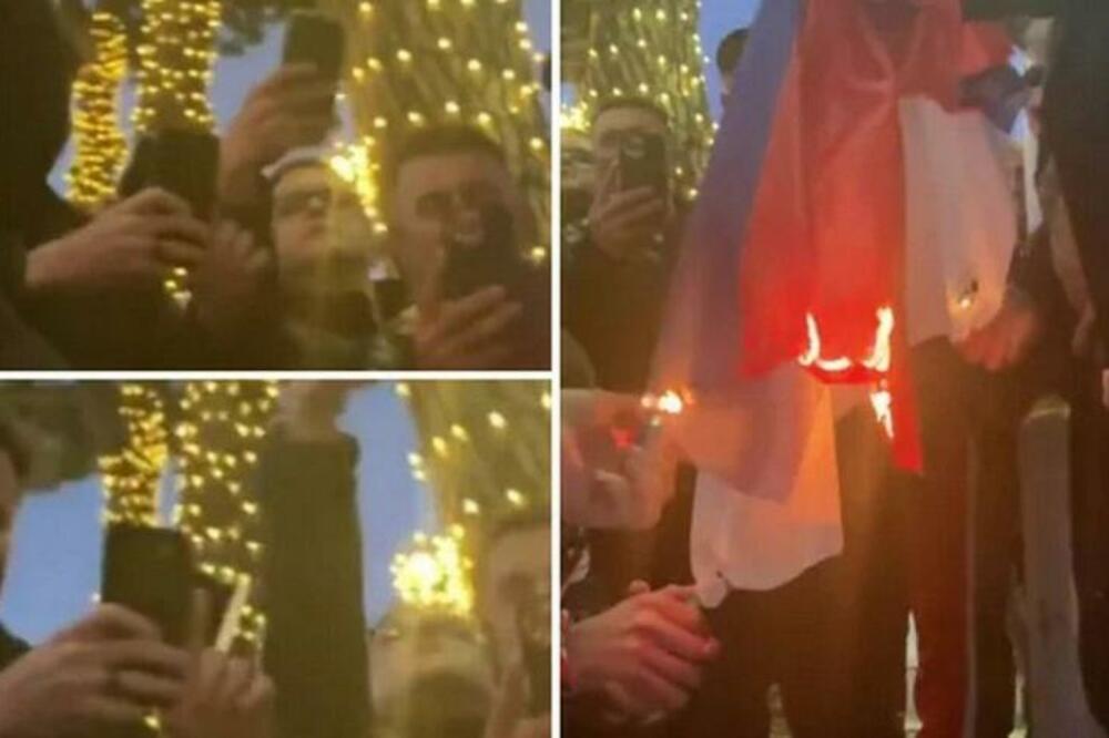 STRAVA I UŽAS U TIRANI! Učesnici protesta pale SRPSKU zastavu (VIDEO)