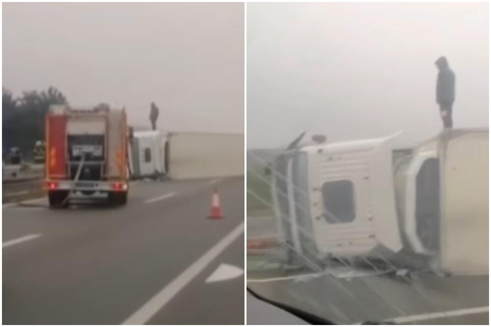 STRAŠAN PRIZOR NA PUTU KA NIŠU! Šleper se prevrnuo, stoji na sred puta, tu su i vatrogasci (VIDEO)