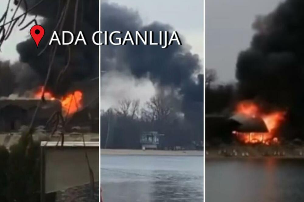 POŽAR NA ADI CIGANLIJI! Gori ugostiteljski objekat, nad jezerom se nadvio ogorman oblak dima (VIDEO)