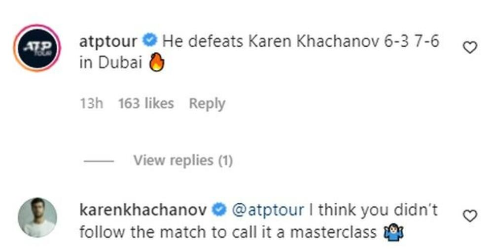 Karen Hačanov, instagram, Komentar