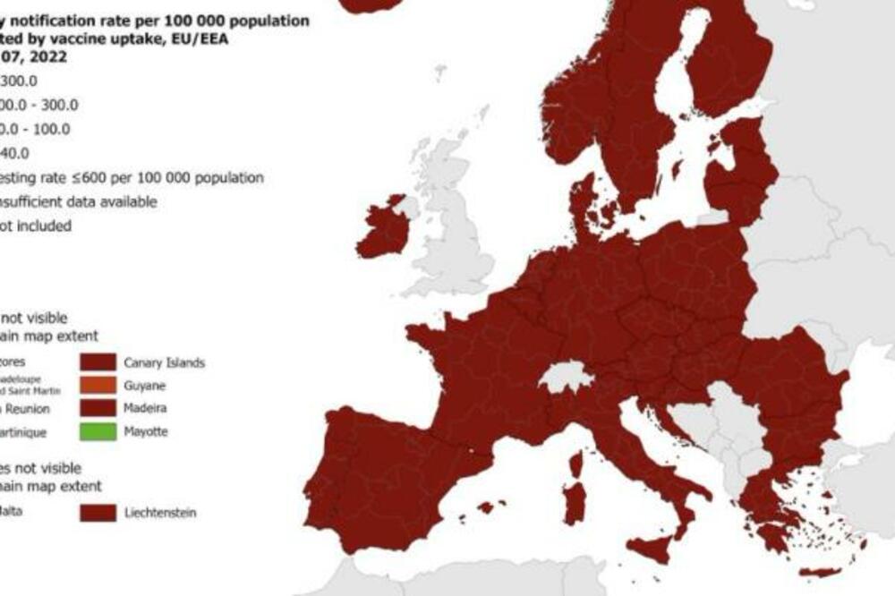 OBJAVLJENA NOVA KORONA-KARTA! Čitava Evropska unija u TAMNOCRVENOJ zoni (FOTO)