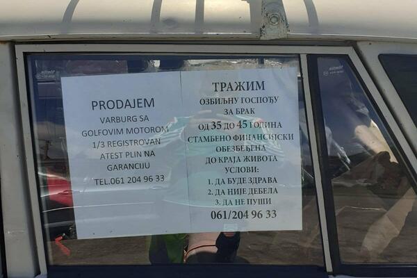 "TRAŽIM OZBILJNU GOSPOĐU, USLOV DA NIJE DEBELA": Ubio 2 muve 1 udarcem- prodaje AUTO i traži ŽENU! Hit OGLAS (FOTO)