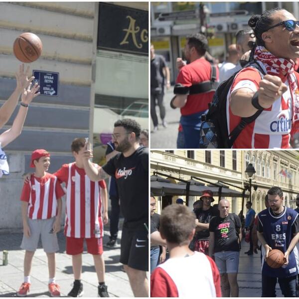 NAVIJAČI "OKUPIRALI" CENTAR BEOGRADA: Grci i Turci ne mogu da čekaju Arenu, igraju basket u Knez Mihailovoj! VIDEO