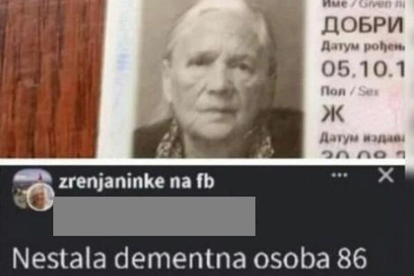 U ZRENJANINU NESTALA DOBRINKA STOJILOVIĆ (86): Porodica moli za POMOĆ u potrazi (FOTO)