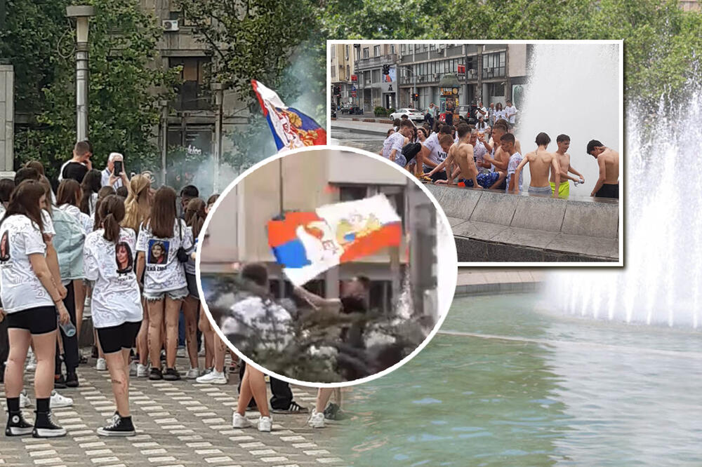 MALI MATURANTI NA TRGU PRAVE BAKLJADU, VIJORI SE SRPSKO-RUSKA ZASTAVA: Atmosferu podgrejali TRUBAČI! (VIDEO)