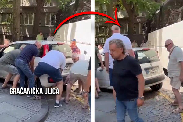 GOLIM RUKAMA POMERALI AUTO USRED BEOGRADA: Nije bilo drugog rešenja, jer je baja BLOKIRAO SAOBRAĆAJ! (VIDEO)
