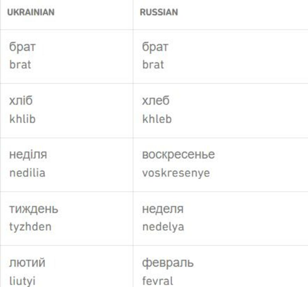 Primer ukrajinskog i ruskog vokabulara