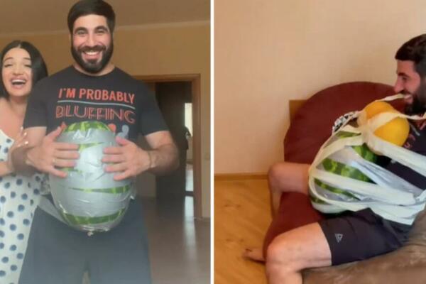 ZALEPILA JE SUPRUGU LUBENICU ZA STOMAK: Naterala suze na oči celom INSTAGRAMU, njegova rekacija je HIT! (VIDEO)