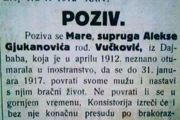 HIT OBJAVA U CRNOGORSKIM NOVINAMA IZ 1916. OSTAVLJA BEZ DAHA: Pazite samo šta je IMAO JAVNO DA PORUČI ŽENI! (FOTO)