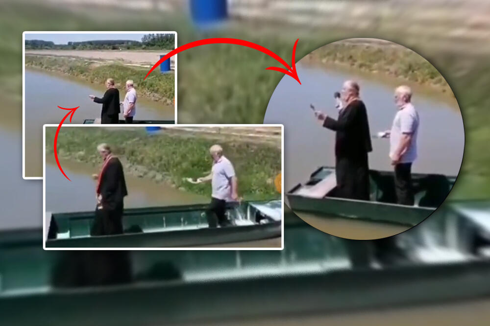 "MNOŽITE SE MALE RIBE U OVOM RIBNJAKU, AMIN": Neverovatan snimak iz Srbije, SVEŠTENIK BLAGOSILJA ŽIVOTINJICE! VIDEO
