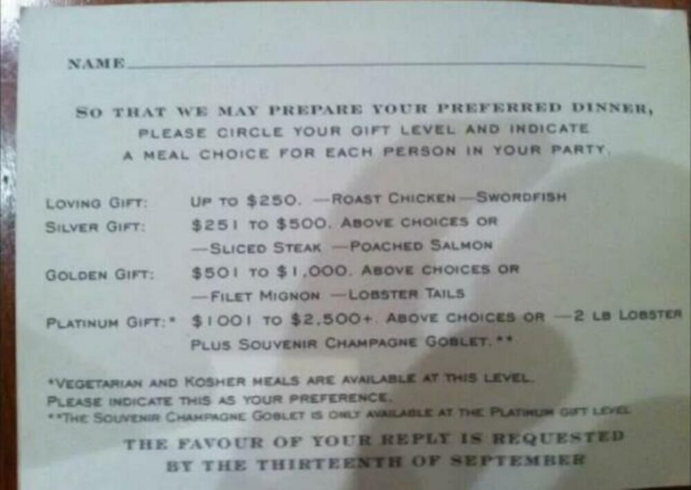 Meni, Hrana na svadbi