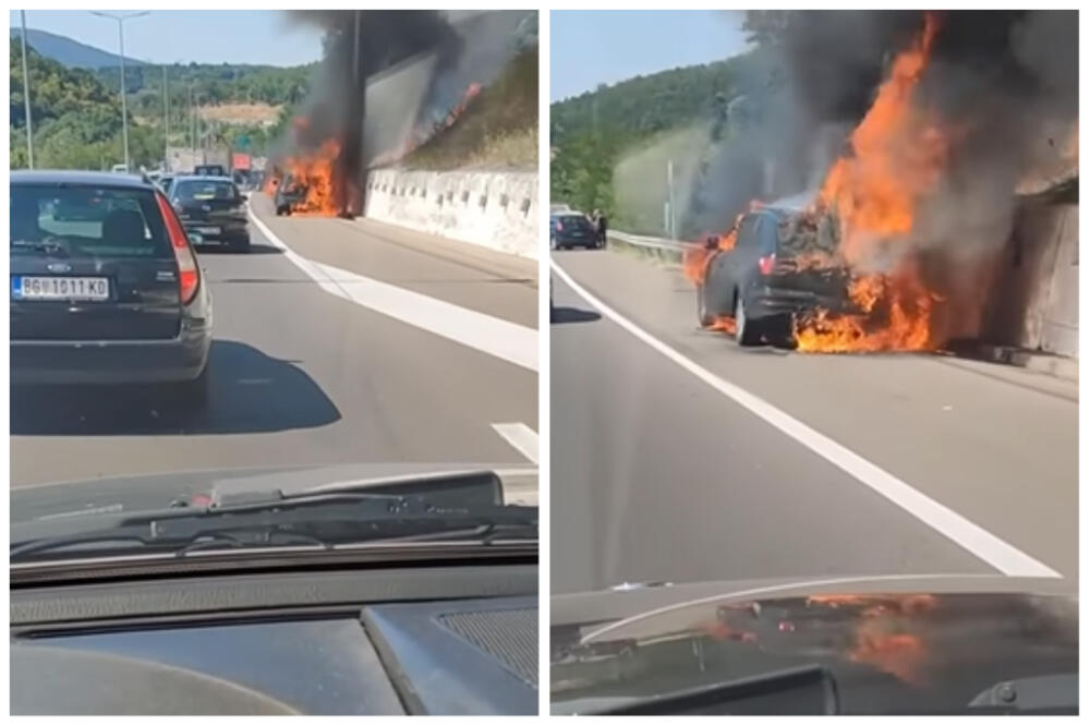 GORI AUTO KOD BUBANJ POTOKA: Ogroman plamen širi se na RASTINJE! (VIDEO)