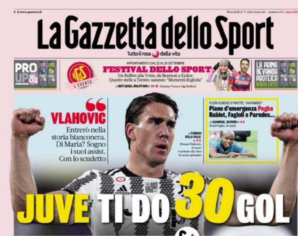 Vlahović na naslovnici Gazete