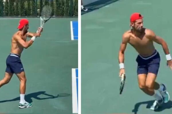NIJE SAMO DA ODMARA: Go do pojasa Novak trenira punom parom! (VIDEO)