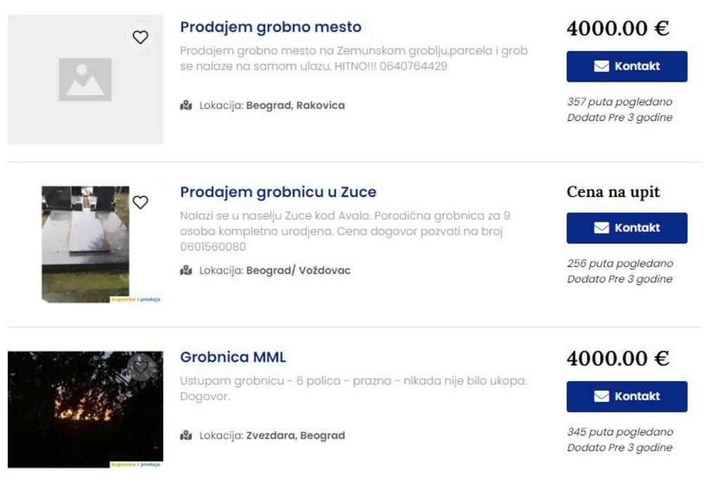 Grobna mesta, Oglasi