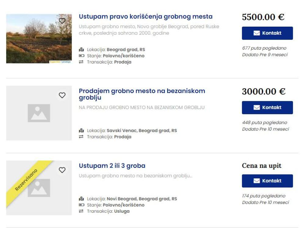 Grobna mesta, Oglasi