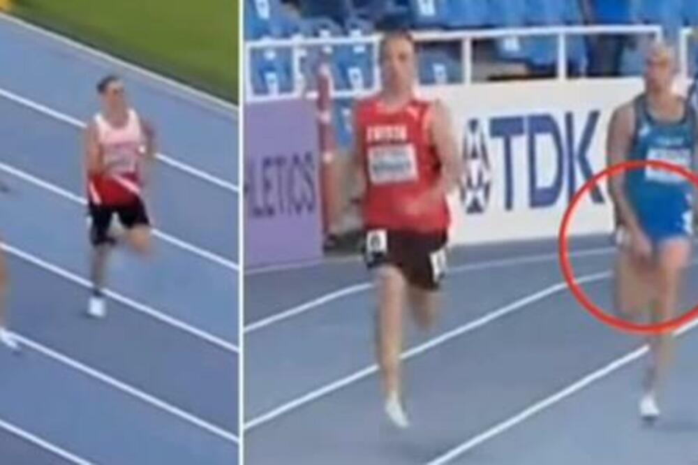 IPAK JE BILO KASNO: Usred trke mu se pocepao šorts! ALATKA ISPALA: Pokrivao rukom, usporio maksimalno! (VIDEO)