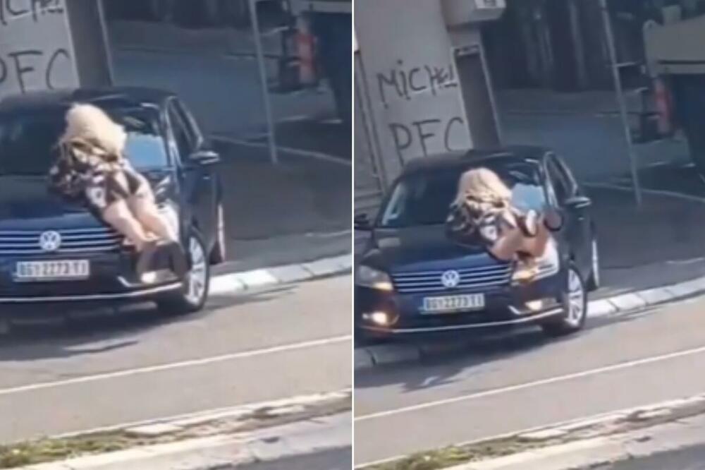 "KAKVA KAMENJARKA": Plavuša NASKOČILA na haubu usred DANA, ljudi trljali oči (VIDEO)